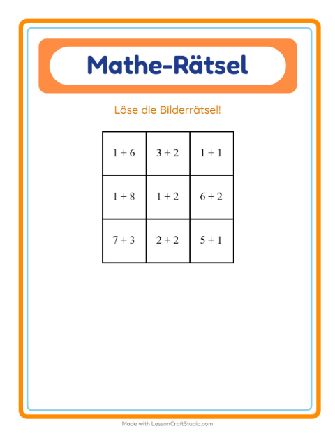 Vorschau: Mathe-Rätsel-Arbeitsblatt mit Gemüse für 1. Klasse