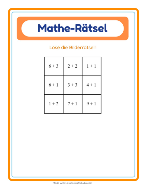 Vorschau: Mathe-Rätsel-Arbeitsblatt mit Klassenzimmer für 1. Klasse