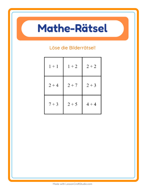 Vorschau: Mathe-Rätsel-Arbeitsblatt mit Möbel für 1. Klasse