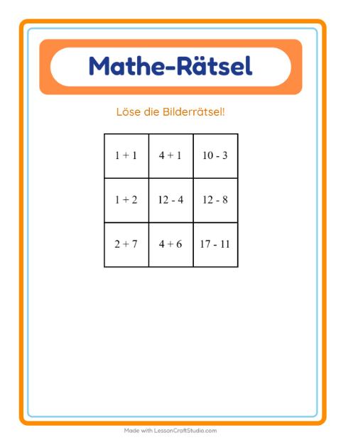 Vorschau: Mathe-Rätsel-Arbeitsblatt mit Bäume für 1. Klasse