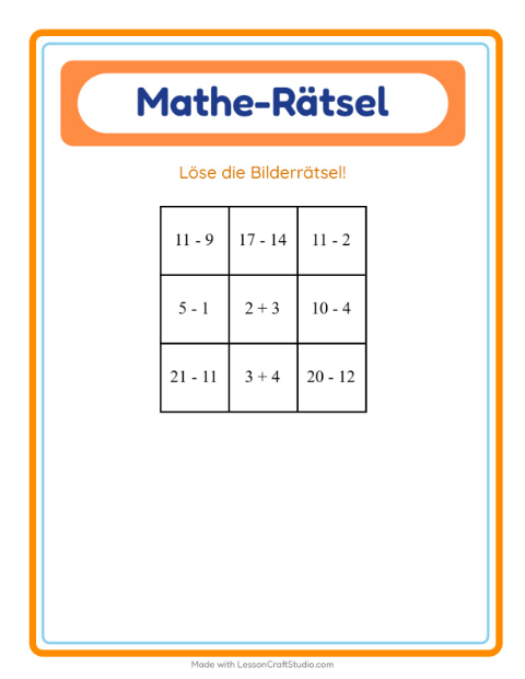 Vorschau: Mathe-Rätsel-Arbeitsblatt mit Berufe für 1. Klasse