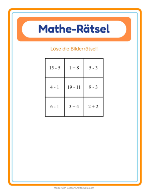 Vorschau: Mathe-Rätsel-Arbeitsblatt mit Blumen für 1. Klasse