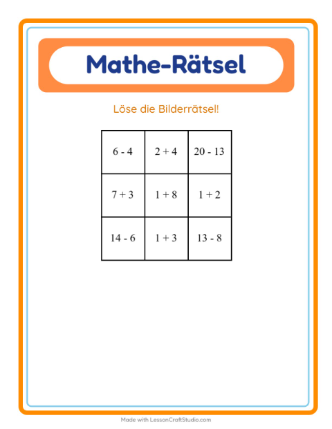 Vorschau: Mathe-Rätsel-Arbeitsblatt mit Fahrzeuge für 1. Klasse