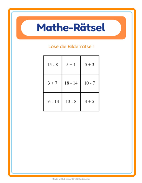 Vorschau: Mathe-Rätsel-Arbeitsblatt mit Gemüse für 1. Klasse