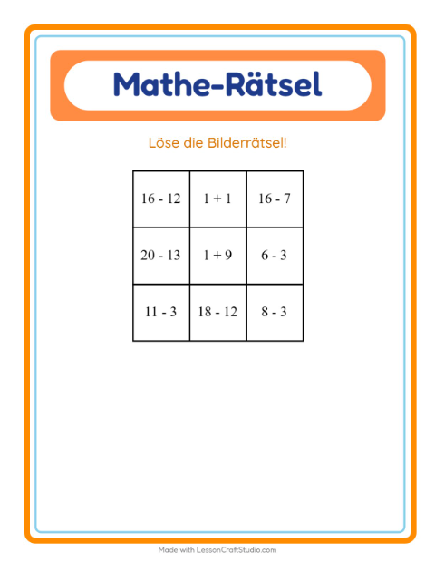 Vorschau: Mathe-Rätsel-Arbeitsblatt mit Kleidung für 1. Klasse