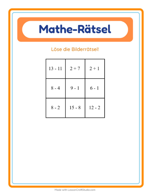 Vorschau: Mathe-Rätsel-Arbeitsblatt mit Wetter für 1. Klasse