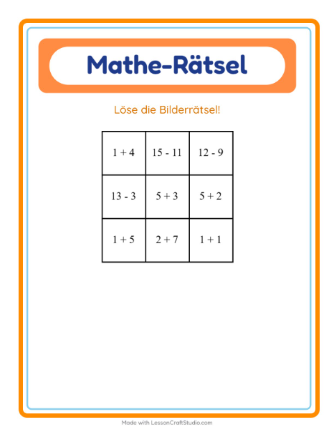 Vorschau: Mathe-Rätsel-Arbeitsblatt mit Winter für 1. Klasse