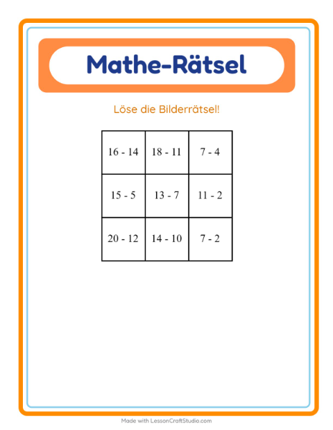 Vorschau: Mathe-Rätsel-Arbeitsblatt mit Bäckerei für 1. Klasse