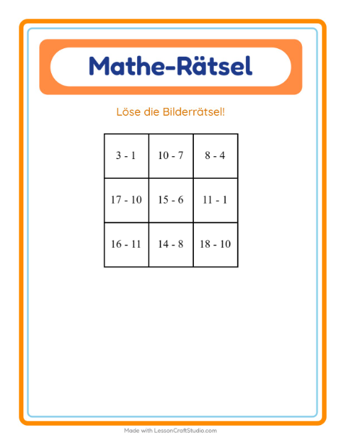 Vorschau: Mathe-Rätsel-Arbeitsblatt mit Blumen für 1. Klasse