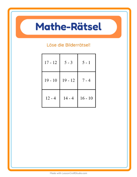 Vorschau: Mathe-Rätsel-Arbeitsblatt mit Desserts und Süßigkeiten für 1. Klasse