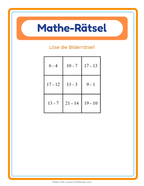 Vorschau: Mathe-Rätsel-Arbeitsblatt mit Formen für 1. Klasse