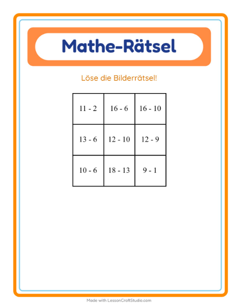 Vorschau: Mathe-Rätsel-Arbeitsblatt mit Früchte für 1. Klasse
