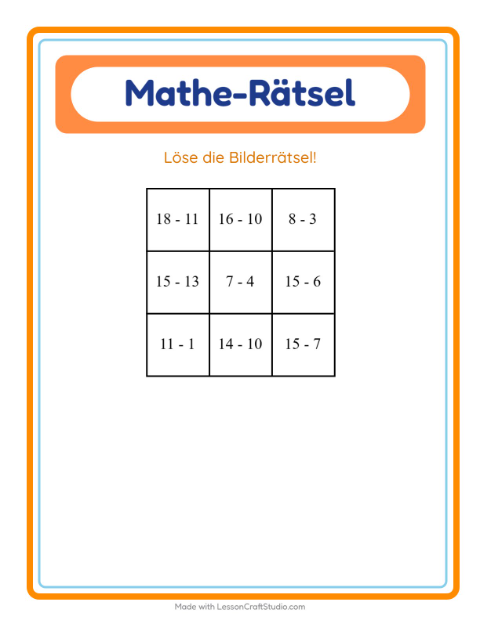 Vorschau: Mathe-Rätsel-Arbeitsblatt mit Gemüse für 1. Klasse