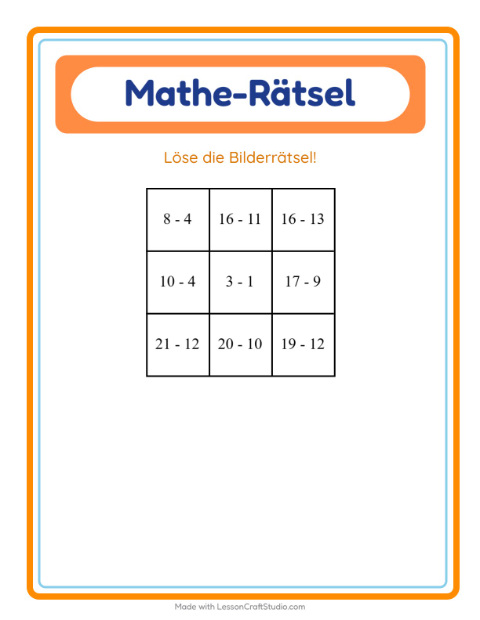 Vorschau: Mathe-Rätsel-Arbeitsblatt mit Krankenhaus für 1. Klasse