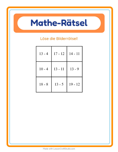 Vorschau: Mathe-Rätsel-Arbeitsblatt mit Strand für 1. Klasse