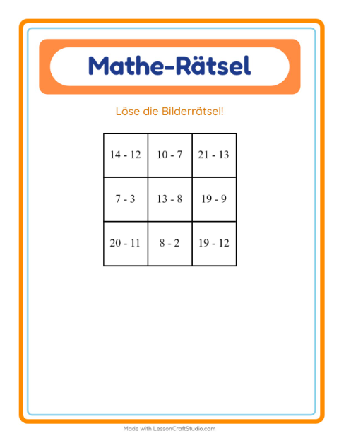Vorschau: Mathe-Rätsel-Arbeitsblatt mit Waldtiere für 1. Klasse