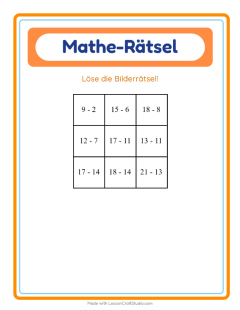 Vorschau: Mathe-Rätsel-Arbeitsblatt mit Wetter für 1. Klasse