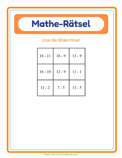 Vorschau: Mathe-Rätsel-Arbeitsblatt mit Winter für 1. Klasse