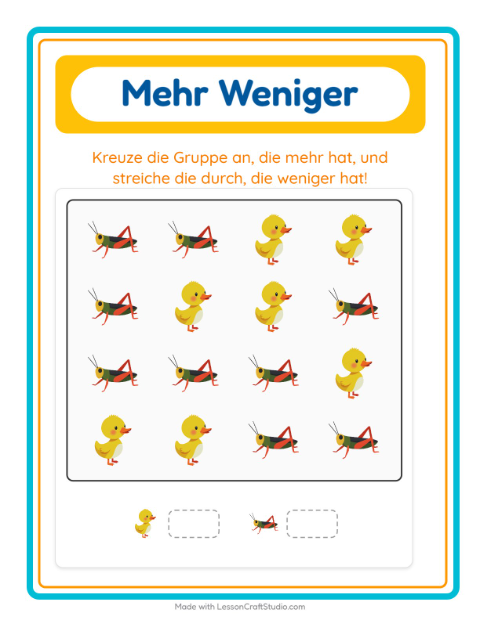 Vorschau: Mehr oder weniger-Arbeitsblatt mit Dinge die fliegen für Vorschule