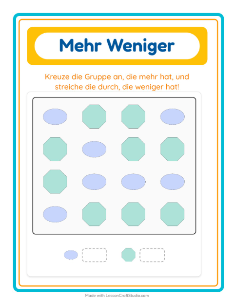 Vorschau: Mehr oder weniger-Arbeitsblatt mit Formen für Vorschule