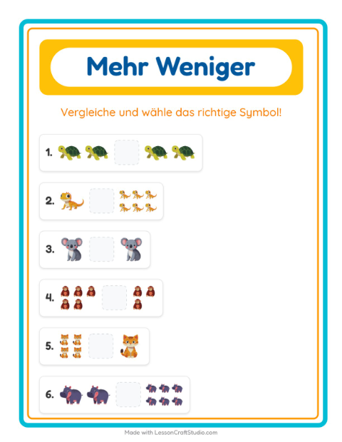 Vorschau: Mehr oder weniger-Arbeitsblatt für Vorschule