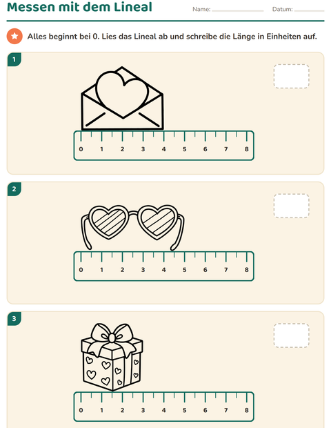 Vorschau: Messen-Arbeitsblatt mit Valentinstag SW 2 für 2. Klasse