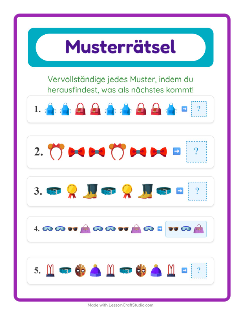 Vorschau: Musterarbeitsblatt-Arbeitsblatt mit Accessoires für 1. Klasse