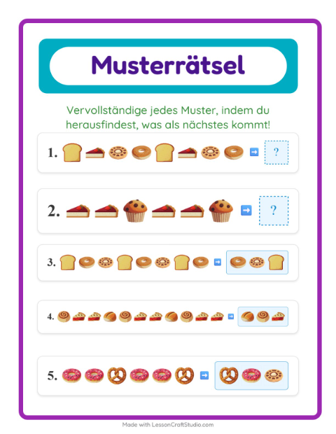 Vorschau: Musterarbeitsblatt-Arbeitsblatt mit Bäckerei für 1. Klasse