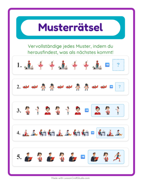 Vorschau: Musterarbeitsblatt-Arbeitsblatt mit Berufe für 1. Klasse