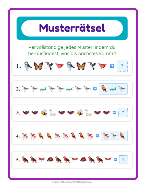 Vorschau: Musterarbeitsblatt-Arbeitsblatt mit Dinge die fliegen für 1. Klasse