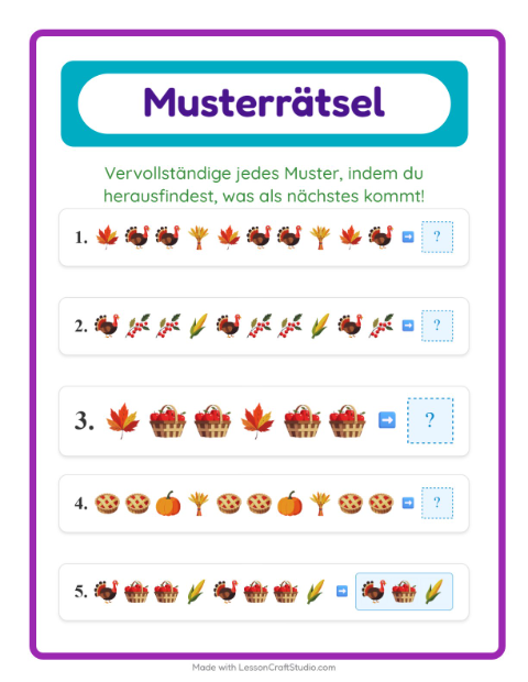Vorschau: Musterarbeitsblatt-Arbeitsblatt mit Erntedankfest für 1. Klasse