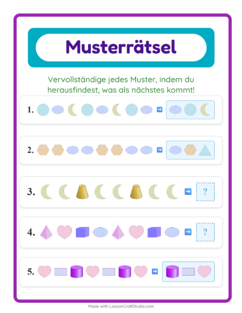 Vorschau: Musterarbeitsblatt-Arbeitsblatt mit Formen für 1. Klasse
