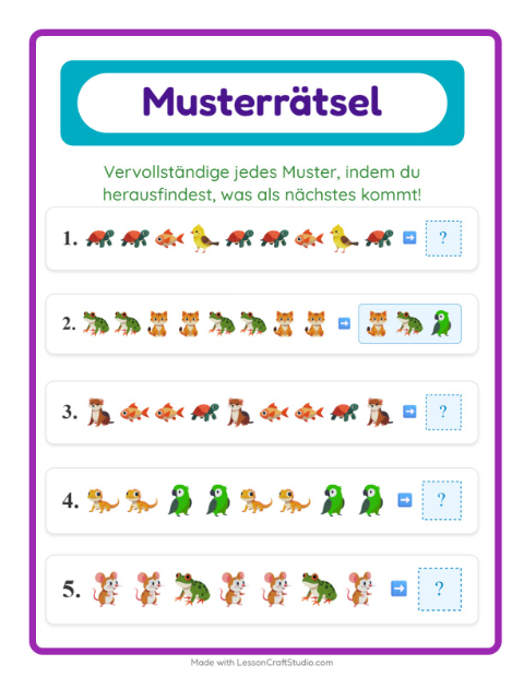 Vorschau: Musterarbeitsblatt-Arbeitsblatt mit Haustiere für 1. Klasse