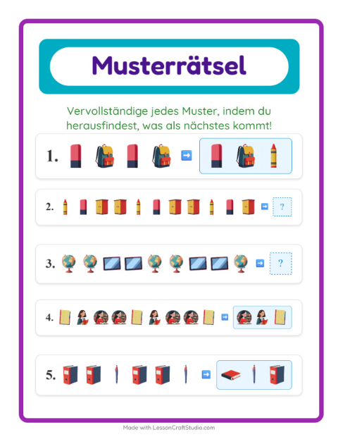 Vorschau: Musterarbeitsblatt-Arbeitsblatt mit Klassenzimmer für 1. Klasse