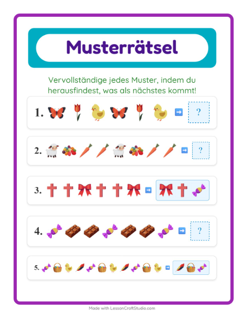 Vorschau: Musterarbeitsblatt-Arbeitsblatt mit Ostern für 1. Klasse