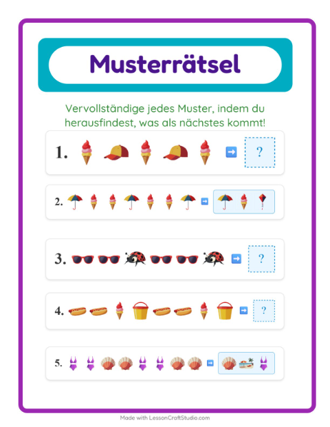 Vorschau: Musterarbeitsblatt-Arbeitsblatt mit Sommer für 1. Klasse