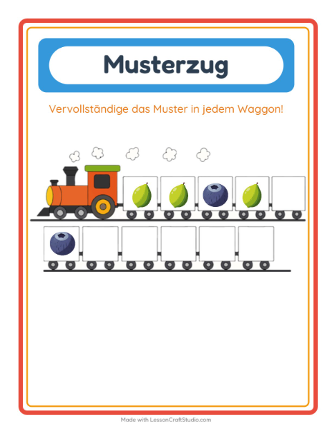 Vorschau: Musterzug-Arbeitsblatt mit Früchte für Kindergarten