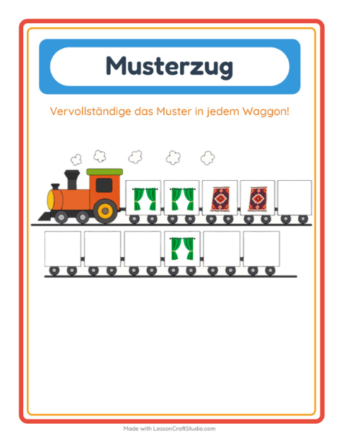 Vorschau: Musterzug-Arbeitsblatt mit Möbel für Kindergarten
