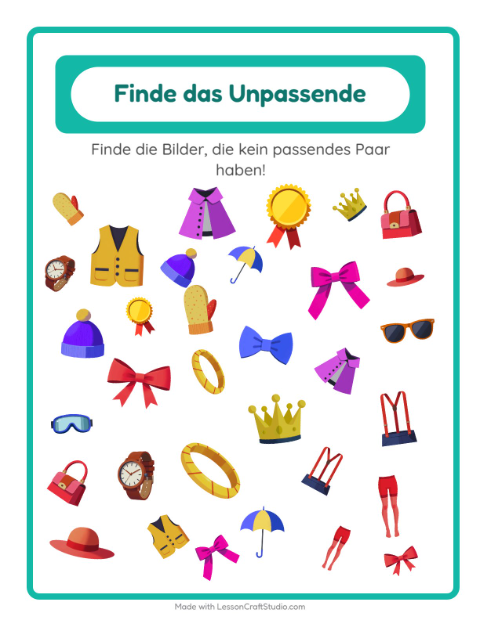 Vorschau: Objekte finden-Arbeitsblatt mit Accessoires für Kindergarten