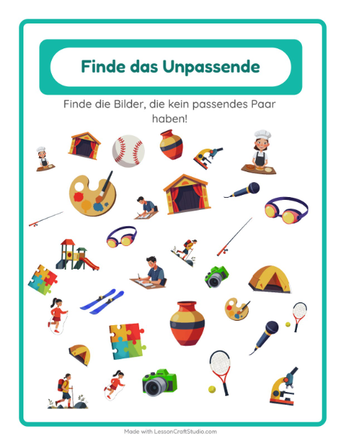 Vorschau: Objekte finden-Arbeitsblatt mit Aktivitäten für Kindergarten