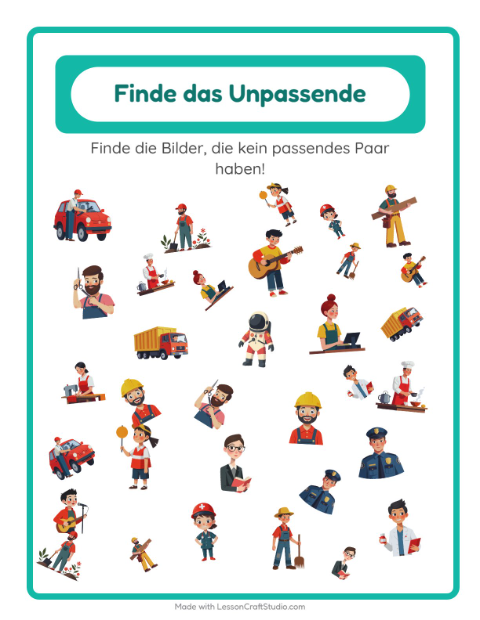 Vorschau: Objekte finden-Arbeitsblatt mit Berufe für Kindergarten