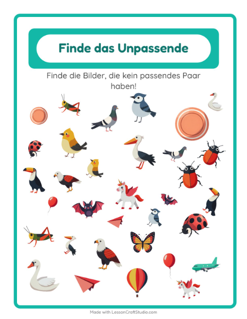 Vorschau: Objekte finden-Arbeitsblatt mit Dinge die fliegen für Kindergarten