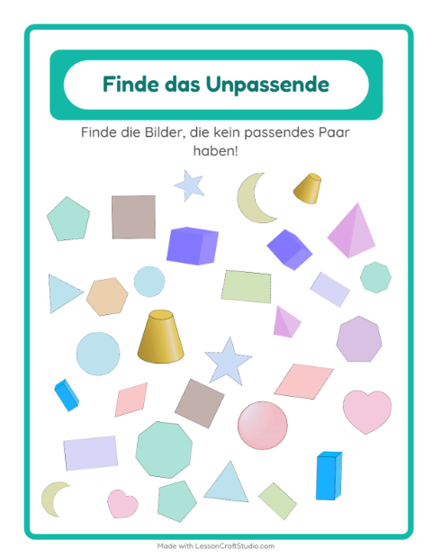 Vorschau: Objekte finden-Arbeitsblatt mit Formen für Kindergarten