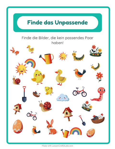 Vorschau: Objekte finden-Arbeitsblatt mit Frühling für Kindergarten