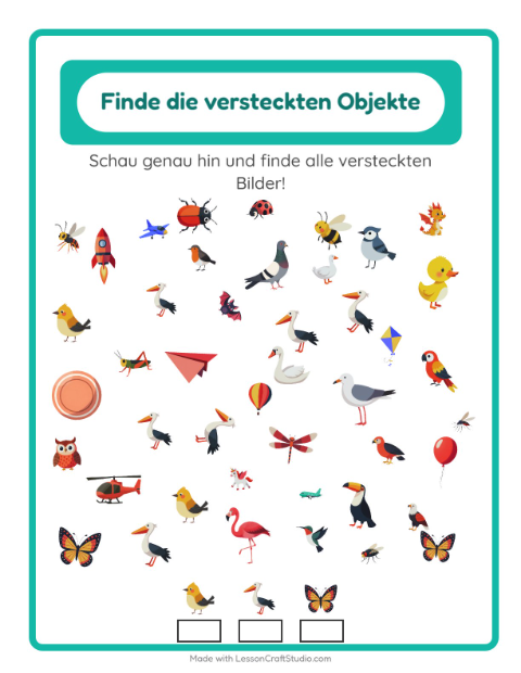 Vorschau: Objekte finden-Arbeitsblatt mit Dinge die fliegen für Kindergarten