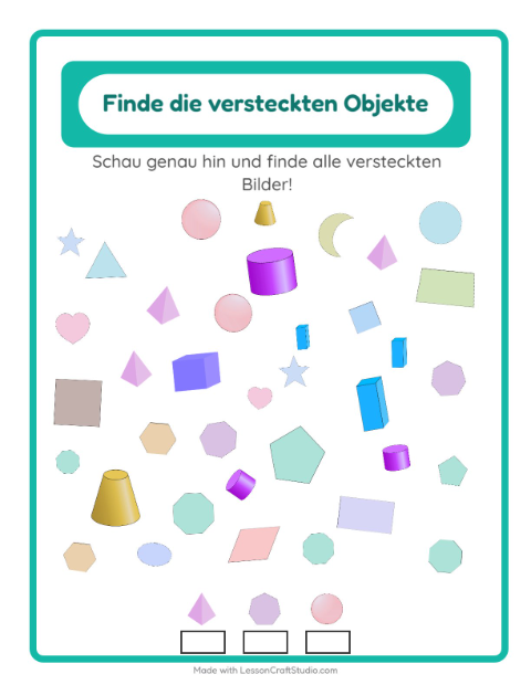Vorschau: Objekte finden-Arbeitsblatt mit Formen für Kindergarten