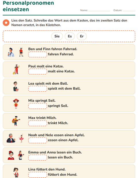 Den Namen durch ein Pronomen ersetzen