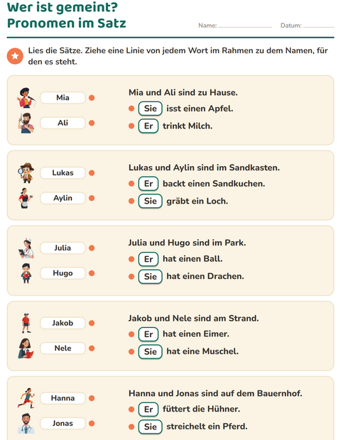 Vorschau: Personalpronomen-Arbeitsblatt für 2. Klasse