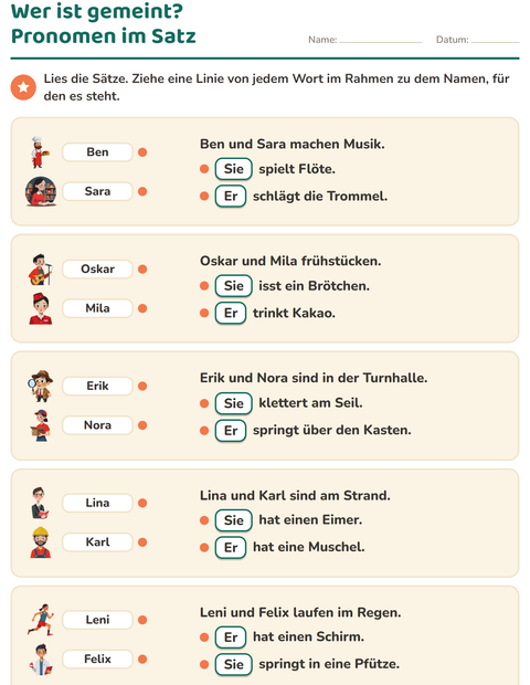 Vorschau: Personalpronomen-Arbeitsblatt für 2. Klasse