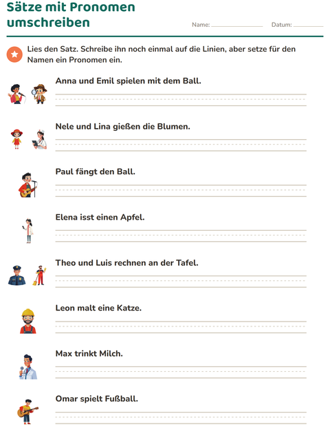 Vorschau: Personalpronomen-Arbeitsblatt für 2. Klasse